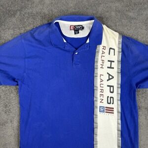 Vtg Chaps Ralph Lauren Men's Polo Large Striped SS Rugby Bloke 90s Y2K Preppy